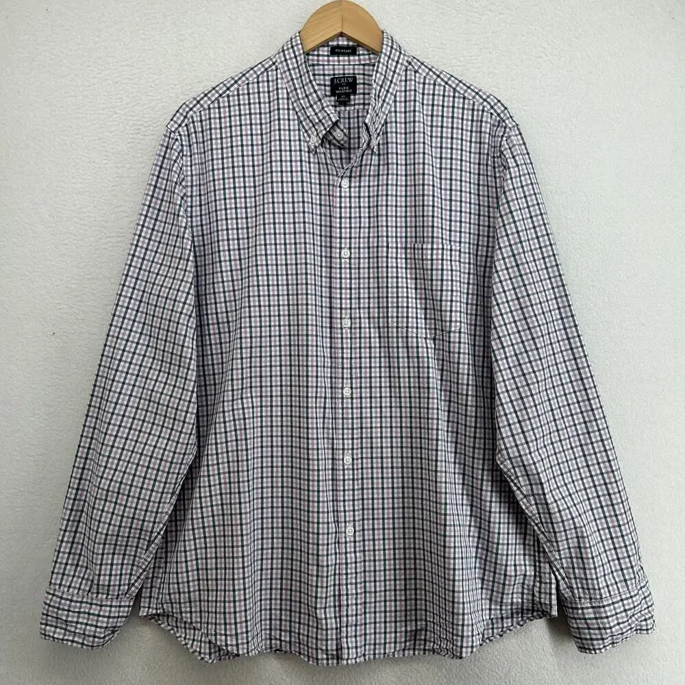 J.CREW Shirt Mens XL Flex Washed Classic Gingham Check Button Down Cotton Purple